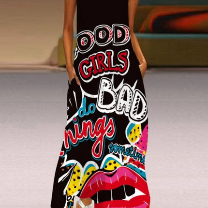 Trendy Red Lip Sleeveless Dress