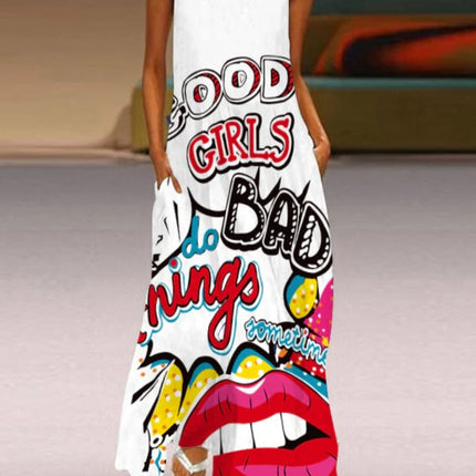 Trendy Red Lip Sleeveless Dress