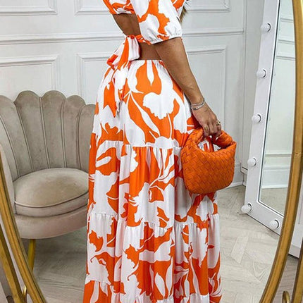 Sexy Orange Floral Print Dress