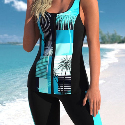 Stylish Print Sleeveless Swimwear