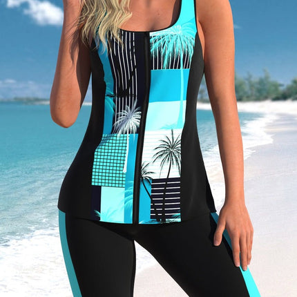 Stylish Print Sleeveless Swimwear