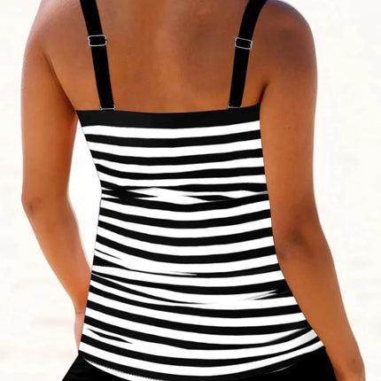 Black And White Striped Sleeveless Swimwear