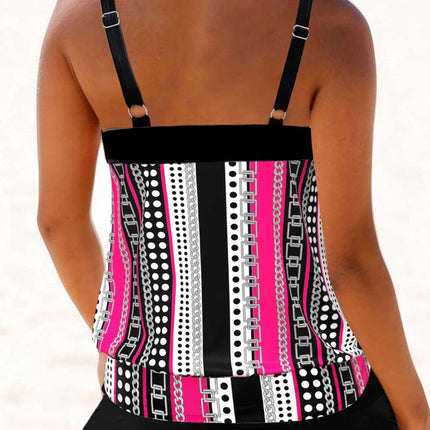 Rose Red Print Sleeveless Swimwear