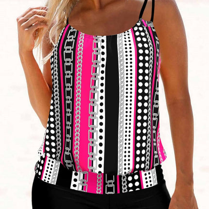 Rose Red Print Sleeveless Swimwear