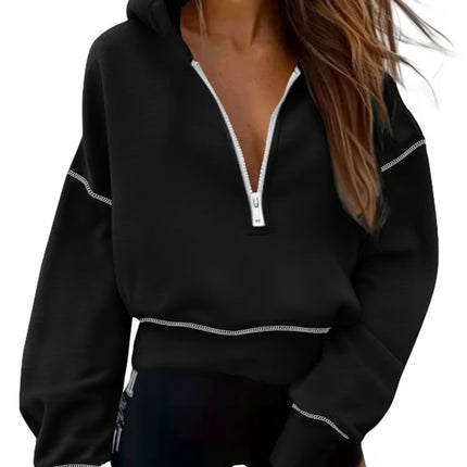 Half Zip Hooded Long Sleeve Cropped Pullover