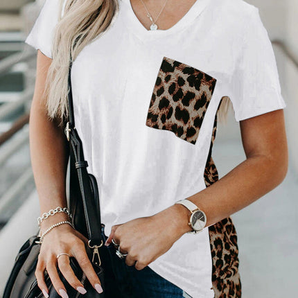 Wihte Leopard Printed Splicing T-Shirt