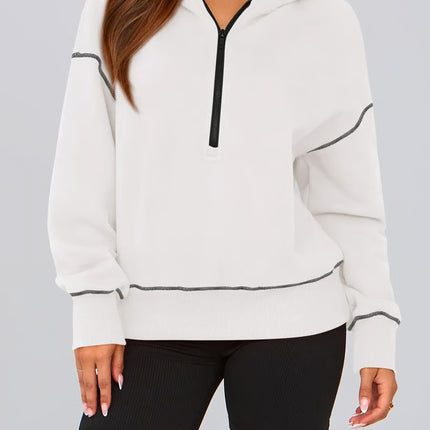 Half Zip Hooded Long Sleeve Cropped Pullover
