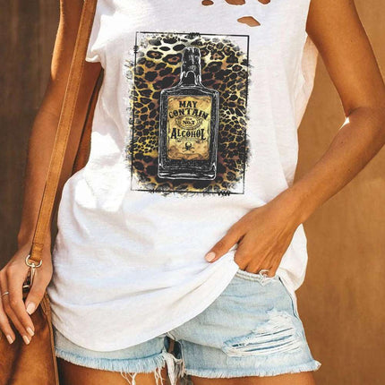 Broken Hole Detail Sleeveless Crew Neck Tank Top