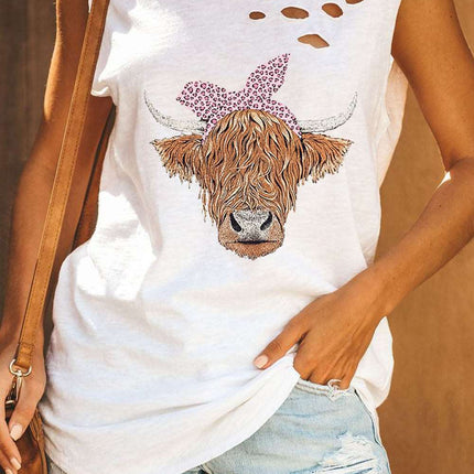 Broken Hole Detail Sleeveless Crew Neck Tank Top