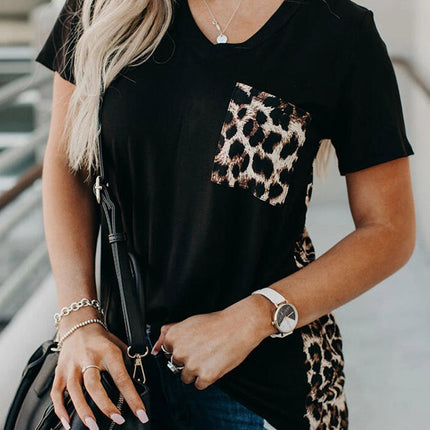 Wihte Leopard Printed Splicing T-Shirt