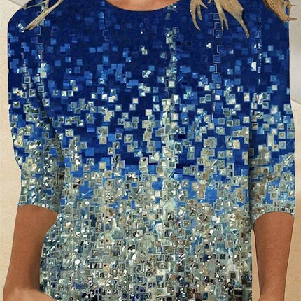 Blue Print Round Neck Top