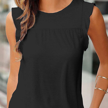 Keyhole Back Ruffled Sleeveless Top