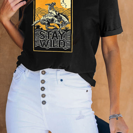 Western Horse Letter Print Graphic T-shirt