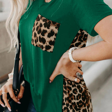 Wihte Leopard Printed Splicing T-Shirt