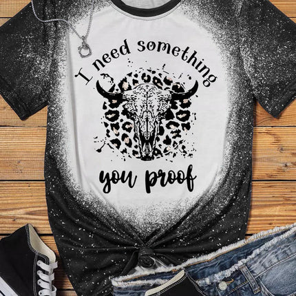 Western Pattern Leopard Letter Print Short Sleeve T-shirt