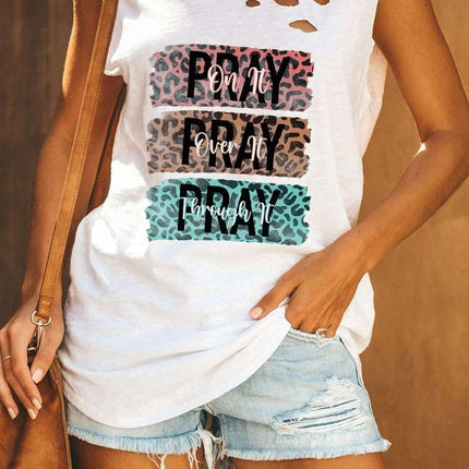 Broken Hole Detail Sleeveless Crew Neck Tank Top