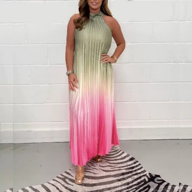 Sleeveless Two-tone Pleated Casual Dress