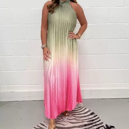 Sleeveless Two-tone Pleated Casual Dress