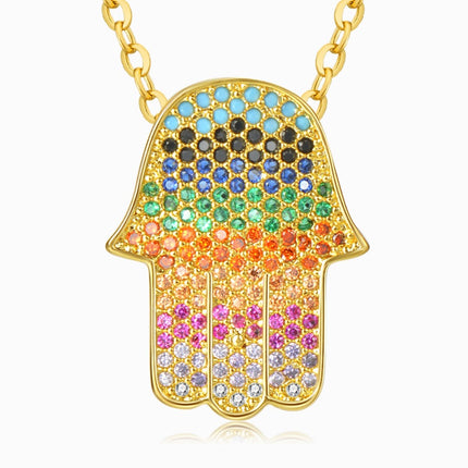 Multicolored Stone Hamsa Hand Necklace