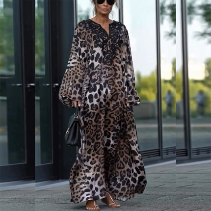 Loose Leopard Print Long Sleeve Dress