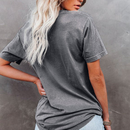 Floral Print Round Neck Short Sleeve Tunic Top