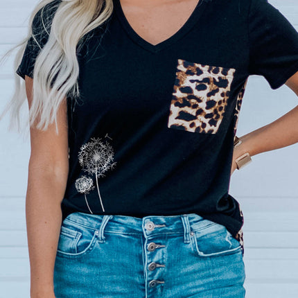 Wihte Leopard Printed Splicing T-Shirt