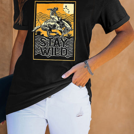 Western Horse Letter Print Graphic T-shirt