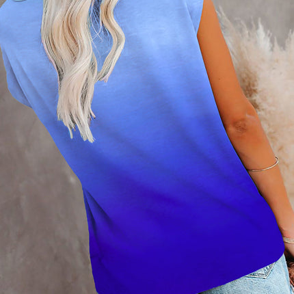 Gradient Color Short Sleeve T-Shirt with Pocket