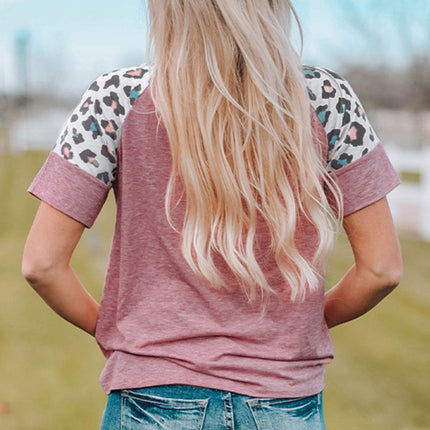 Lace up Leopard Sleeve T Shirt
