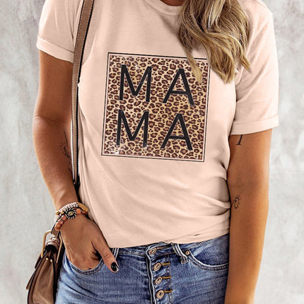 Mama Letter Leopard Print Graphic T-Shirt