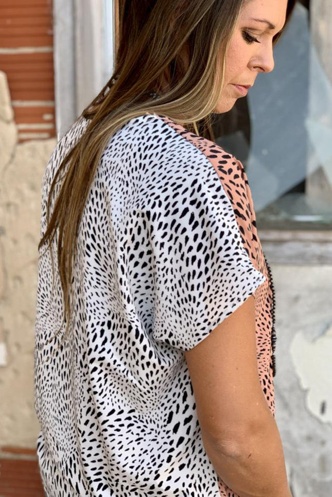 Plus Size Mix Leopard Short Sleeve Top