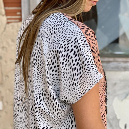 Plus Size Mix Leopard Short Sleeve Top