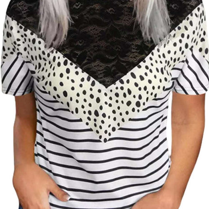 Chevron Colorblock Lace Leopard Striped Print Short Sleeve Top