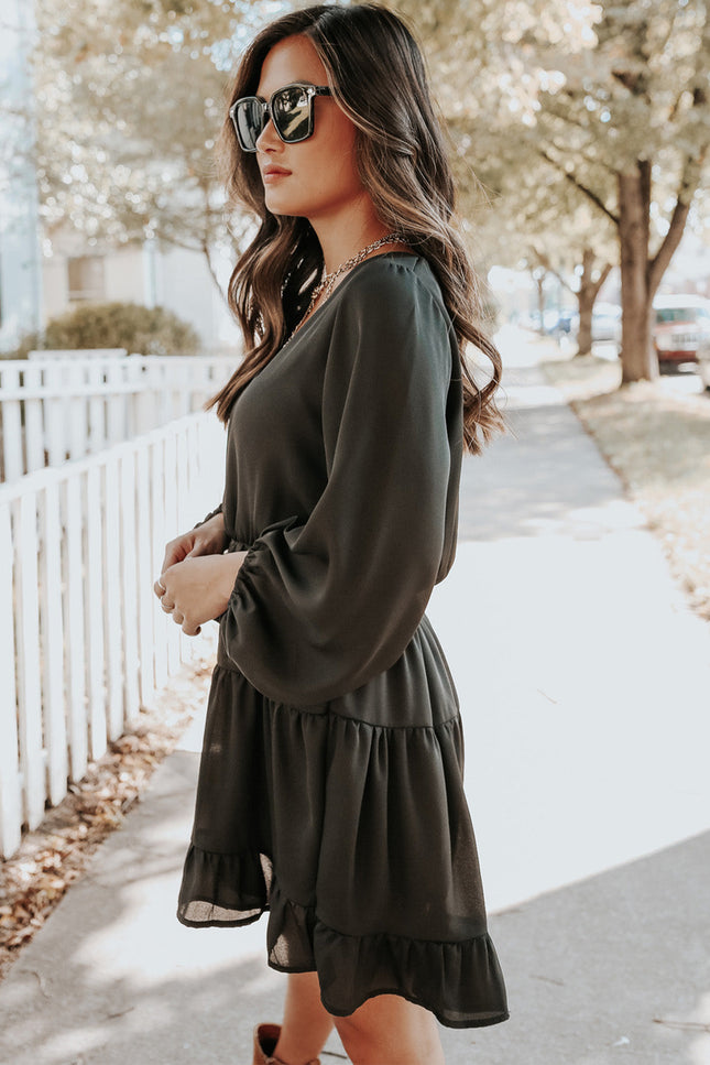 Tiered Ruffle Balloon Sleeve Mini Dress
