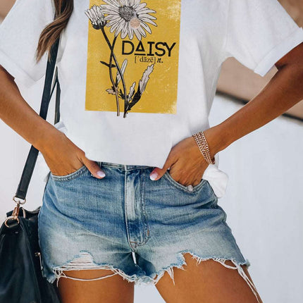 Casual Letter and Car Print Graphic Tee