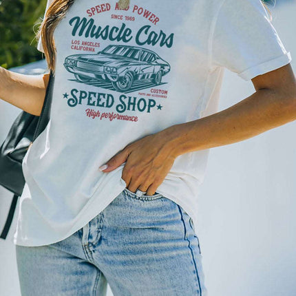 Casual Letter and Car Print Graphic Tee