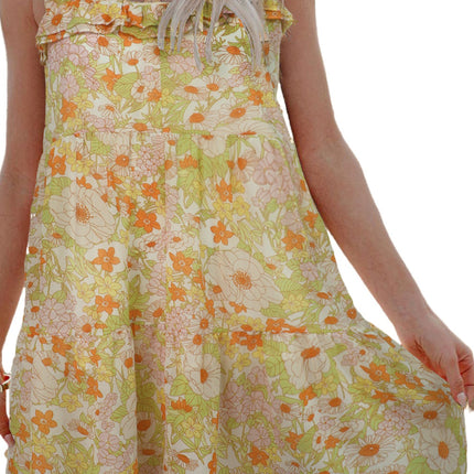 Multicolor Floral Chiffon Tie Dress
