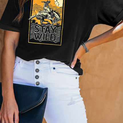 Western Horse Letter Print Graphic T-shirt