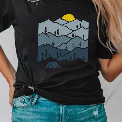 Floral Print Round Neck Short Sleeve Tunic Top