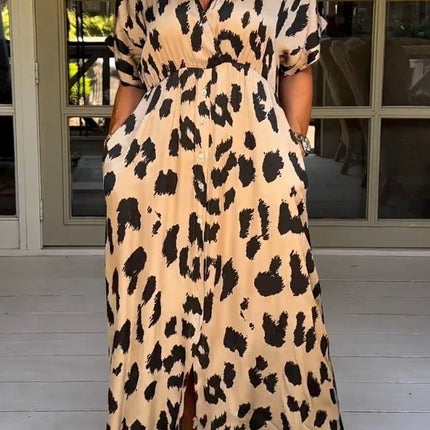 Wild Leopard V-Neck Maxi Dress
