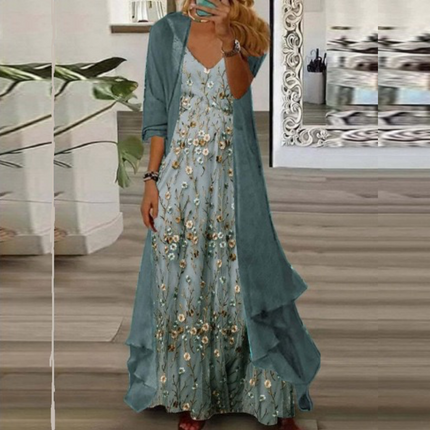 Two-piece printed chiffon suspender dress