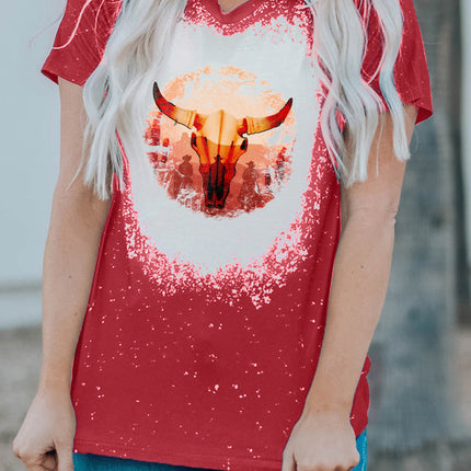 Western Pattern Leopard Letter Print Short Sleeve T-shirt