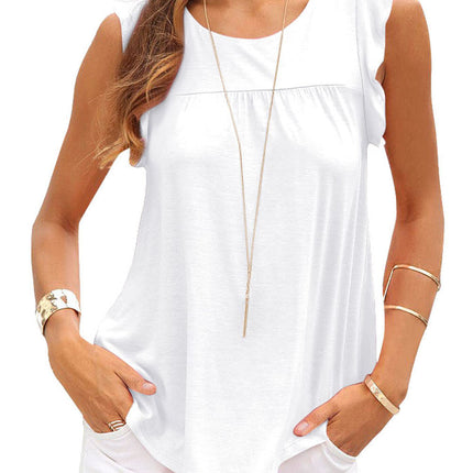Keyhole Back Ruffled Sleeveless Top