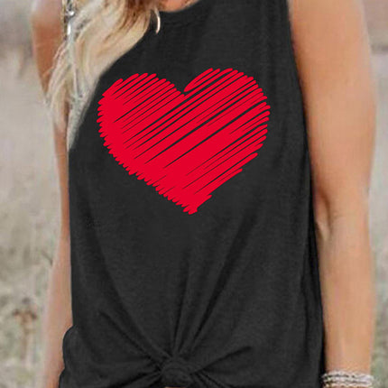 Valentine Heart Print Loose Crew Neck Tank Top