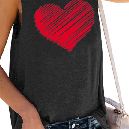 Valentine Heart Print Loose Crew Neck Tank Top