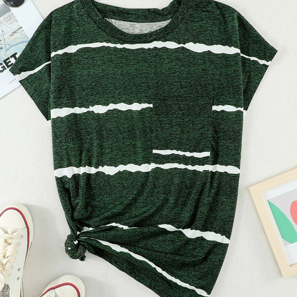 Gradient Color Short Sleeve T-Shirt with Pocket