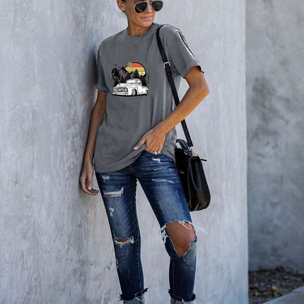 Casual Pick Up Truck Print Graphic Tee