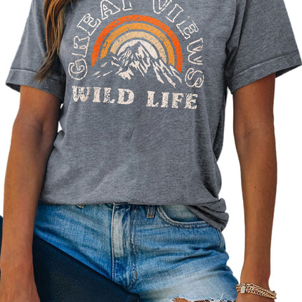 Letters Printed Short Sleeve Graphic T Shirt