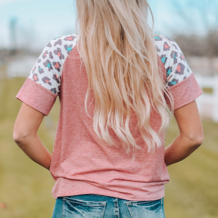 Lace up Leopard Sleeve T Shirt