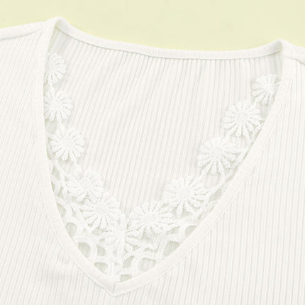Lace Crochet Ribbed V Neck Tank Top